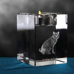 Kurilian Bobtail, Crystal Candlestick With Cat, Souvenir, Decoration, Limited Edition, Collection - thumbnail 3