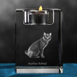 Kurilian Bobtail, Crystal Candlestick With Cat, Souvenir, Decoration, Limited Edition, Collection - thumbnail 2