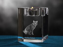 Kurilian Bobtail, Crystal Candlestick With Cat, Souvenir, Decoration, Limited Edition, Collection - thumbnail 1