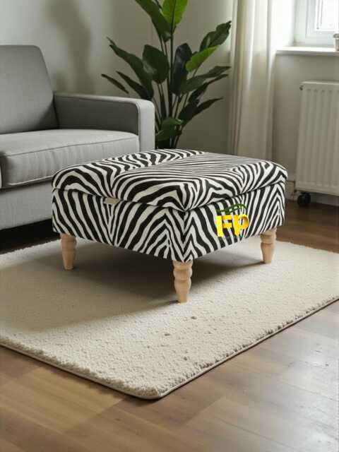 Animal Print Velvet Footstool Square Ottoman Coffee Table