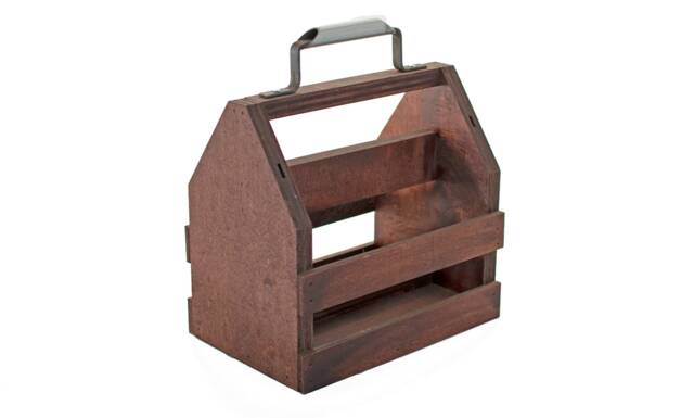 Rustic Wooden Wine Bottle Carrier Topiary Planter Box With Steel Handle - image 1