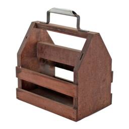 Rustic Wooden Wine Bottle Carrier Topiary Planter Box With Steel Handle - thumbnail 3