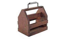 Rustic Wooden Wine Bottle Carrier Topiary Planter Box With Steel Handle