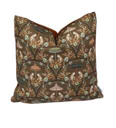 Monkey Pavilion Cushion Cover Earthy Jungle Print, Velvet Back - Handmade UK - thumbnail 1