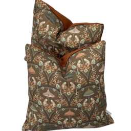 Monkey Pavilion Cushion Cover Earthy Jungle Print, Velvet Back - Handmade UK - thumbnail 3