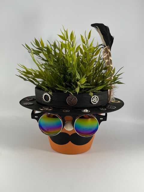 Novelty Steampunk Designed Terracotta Plant Pot Holder Quirky & Unique - image 1