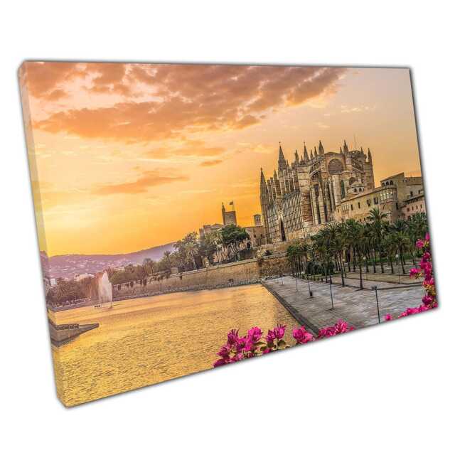 La Seu Cathedral Sunset Canvas Mallorca Landmark Wall Art For Home & Office Interior Design - image 1
