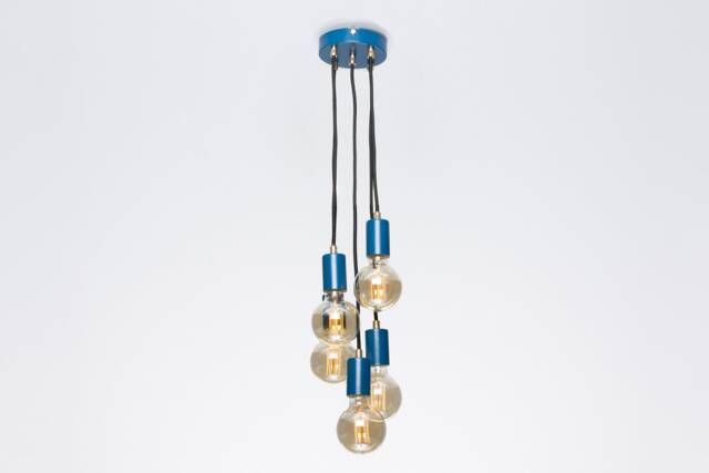 Bjorn 5-Port Ceiling Pendant Lamp Navy Textile Cable Raw Brass - image 1