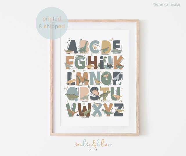 Dinosaur Alphabet Print, Animal Poster, Educational Scandi Nursery Decor, Playroom Prints, Kids Wall Art - image 1