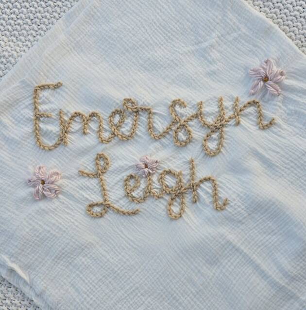 Custom Hand Embroidered Baby Swaddle - Organic Muslin, Personalized Gift - image 1