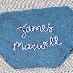 Custom Hand Embroidered Baby Swaddle - Organic Muslin, Personalized Gift - thumbnail 3
