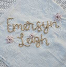 Custom Hand Embroidered Baby Swaddle - Organic Muslin, Personalized Gift - thumbnail 1