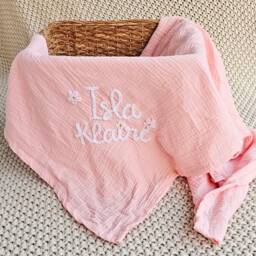 Custom Hand Embroidered Baby Swaddle - Organic Muslin, Personalized Gift - thumbnail 2