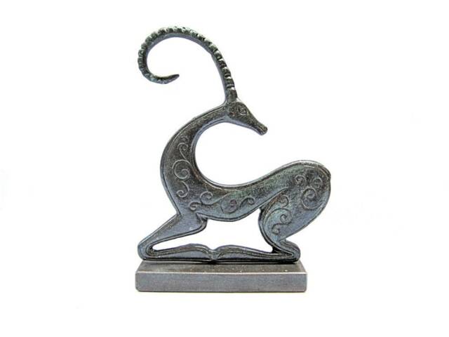 Handmade Bronze Ibex Sculpture, Patina Finish, Geometric Art Decor - image 1