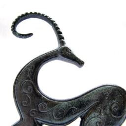 Handmade Bronze Ibex Sculpture, Patina Finish, Geometric Art Decor - thumbnail 2