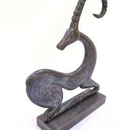 Handmade Bronze Ibex Sculpture, Patina Finish, Geometric Art Decor - thumbnail 3