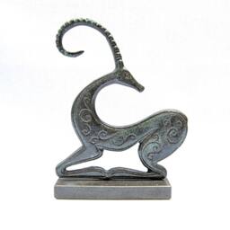 Handmade Bronze Ibex Sculpture, Patina Finish, Geometric Art Decor - thumbnail 4