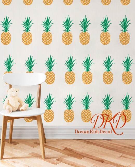 Pineapple Wall Decal, Decal For Nursery, Wallpaper Sticker, Mural, Beach Tropical Fruit Wall Decor-Set Of 40 Dk079 - image 1