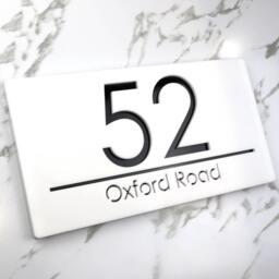 K Smart Sign - Laser Cut Matt White & Black Mirror Personalised Door Numbers House Plaques Number 3D 30cm X 16cm - thumbnail 2