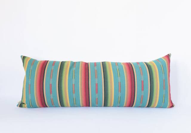 Natural Canvas Lumbar Pillow - Turquoise - image 1