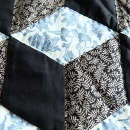 Tumbling Blocks Quilt Made To Order, Patchwork Cotton Bedspread, 3D Optical Illusion Blanket, Queen - Cal King Hand Quilted Black Decor - thumbnail 4