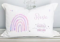Personalised Pink Rainbow Unicorn Pillow Case, Girls Bedroom Pillowcase - thumbnail 1
