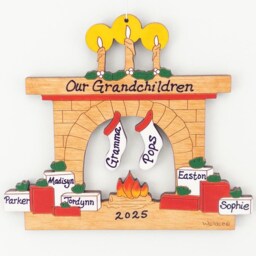 Personalized Family Fireplace Christmas Ornament - Wood, Hand Painted, Laser Cut - thumbnail 3