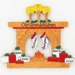 Personalized Family Fireplace Christmas Ornament - Wood, Hand Painted, Laser Cut - thumbnail 2
