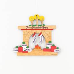Personalized Family Fireplace Christmas Ornament - Wood, Hand Painted, Laser Cut - thumbnail 1
