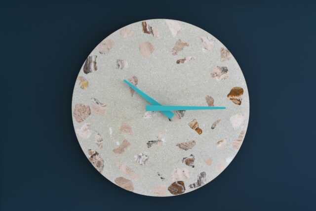 Terrazzo Wall Clock - Handmade Concrete Wooden Hands Unique Home Decor - image 1