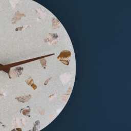 Terrazzo Wall Clock - Handmade Concrete Wooden Hands Unique Home Decor - thumbnail 4