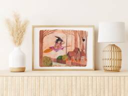 Little Witch Poster - Halloween Illustration Autumn Wall Decor Wall Art Nursery Room - thumbnail 1