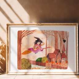 Little Witch Poster - Halloween Illustration Autumn Wall Decor Wall Art Nursery Room - thumbnail 2