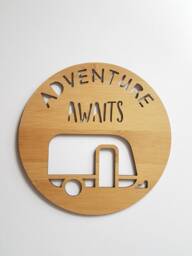 Adventure Awaits Caravan Wall Hanging-Wooden Bamboo Door-Wall Hanging-Wall Art-Wooden SignLasercut-Plaque-Van-Campervan-Acrylic