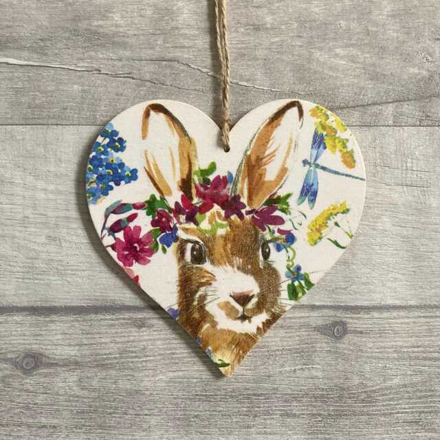 Wooden Rabbit Decoration, Spring Floral Ornament, Easter Bunny Wall Decor, Gifts For Mothers Day - image 1