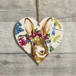 Wooden Rabbit Decoration, Spring Floral Ornament, Easter Bunny Wall Decor, Gifts For Mothers Day - thumbnail 1