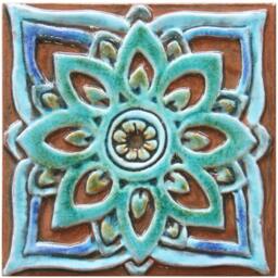 4 Mandalas Wall Art Tile For Patio Design, Decor Deep Relief Ceramic Tiles, Set Of Hangings, Mandala Mix 15cm Turquoise - thumbnail 3
