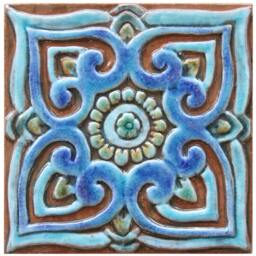 4 Mandalas Wall Art Tile For Patio Design, Decor Deep Relief Ceramic Tiles, Set Of Hangings, Mandala Mix 15cm Turquoise - thumbnail 2