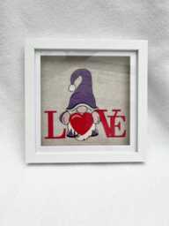 Gnome Love Decor Framed Embroidery, Valentine Wall Art, One Of A Kind Machine Embroidered Home