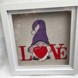 Gnome Love Decor Framed Embroidery, Valentine Wall Art, One Of A Kind Machine Embroidered Home - thumbnail 3