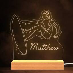 Surfing Sea Name Surf Board Waves Personalised Gift Warm White Lamp Night Light - thumbnail 1