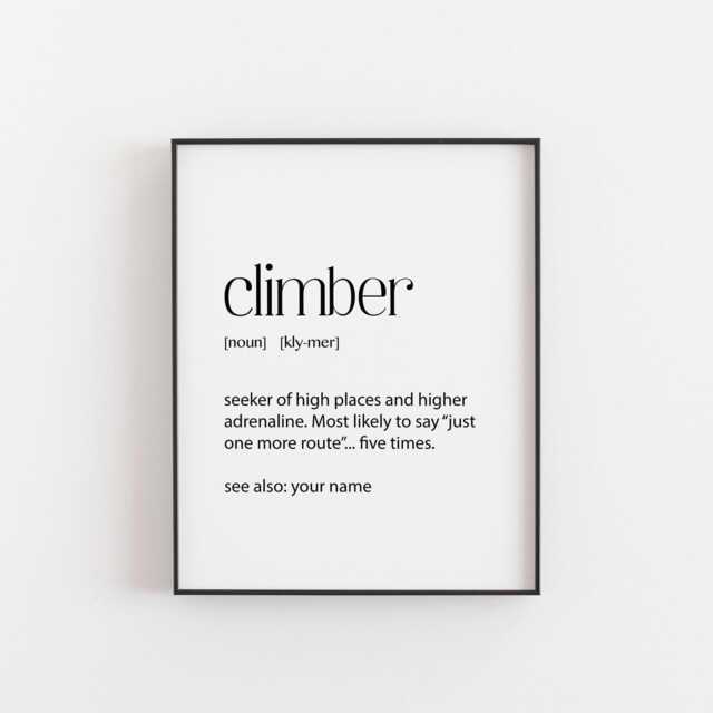 Climber Definition Print - Funny Personalized Rock Climbing Wall Art, Custom Name Gift For Boulderer Or Mountain Lover Decor - image 1