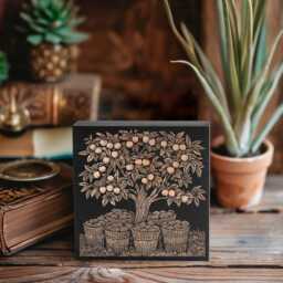 Georgia Peach Orchard Engraved Wood Wall Art Panel - Linocut Block Print Style Art, State Illustration, Farm Country Decor Gift - thumbnail 1