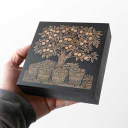 Georgia Peach Orchard Engraved Wood Wall Art Panel - Linocut Block Print Style Art, State Illustration, Farm Country Decor Gift - thumbnail 2