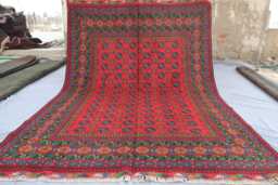 6'8x9'8 Ft Handmade Red Rug, Afghan Bukhara Tribal Veg Dyes Wool Area High Pile Soft Carpet, Oriental Turkmen Living Room Rug - thumbnail 1
