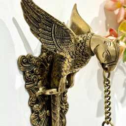 Brass Parrot Wall Hanging With Bell - Handmade Indian Home Decor, Vastu Feng Shui Door Hanging, Traditional Hanging For Entrance - thumbnail 4