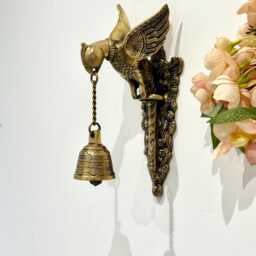 Brass Parrot Wall Hanging With Bell - Handmade Indian Home Decor, Vastu Feng Shui Door Hanging, Traditional Hanging For Entrance - thumbnail 3