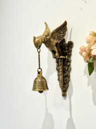 Brass Parrot Wall Hanging With Bell - Handmade Indian Home Decor, Vastu Feng Shui Door Hanging, Traditional Hanging For Entrance - thumbnail 1