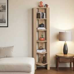 5-Tier Corner Bookcase - Oak - Modern Space-Saving Display Unit 161 X 34 cm - thumbnail 1