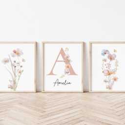 Custom Wildflowers Prints For Girls - Floral Nursery Wall Art, Baby Girl Nursery Art- Watercolor Flowers- Personalised Name Sign, Boho - thumbnail 3